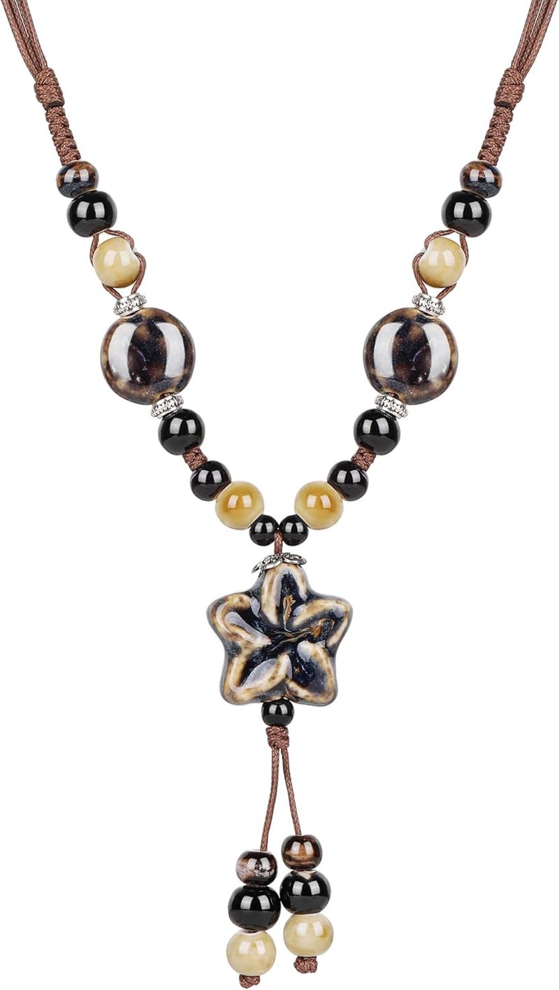 DS Boho Beaded Necklace for Women–Colorful Ceramic & African Tribal Beads, Adjustable Long Chunky Bohemian Jewelry with Gift Box Packaging,Hippie Witchy Vintage Handmade Fashion Statement Necklace - Image 1